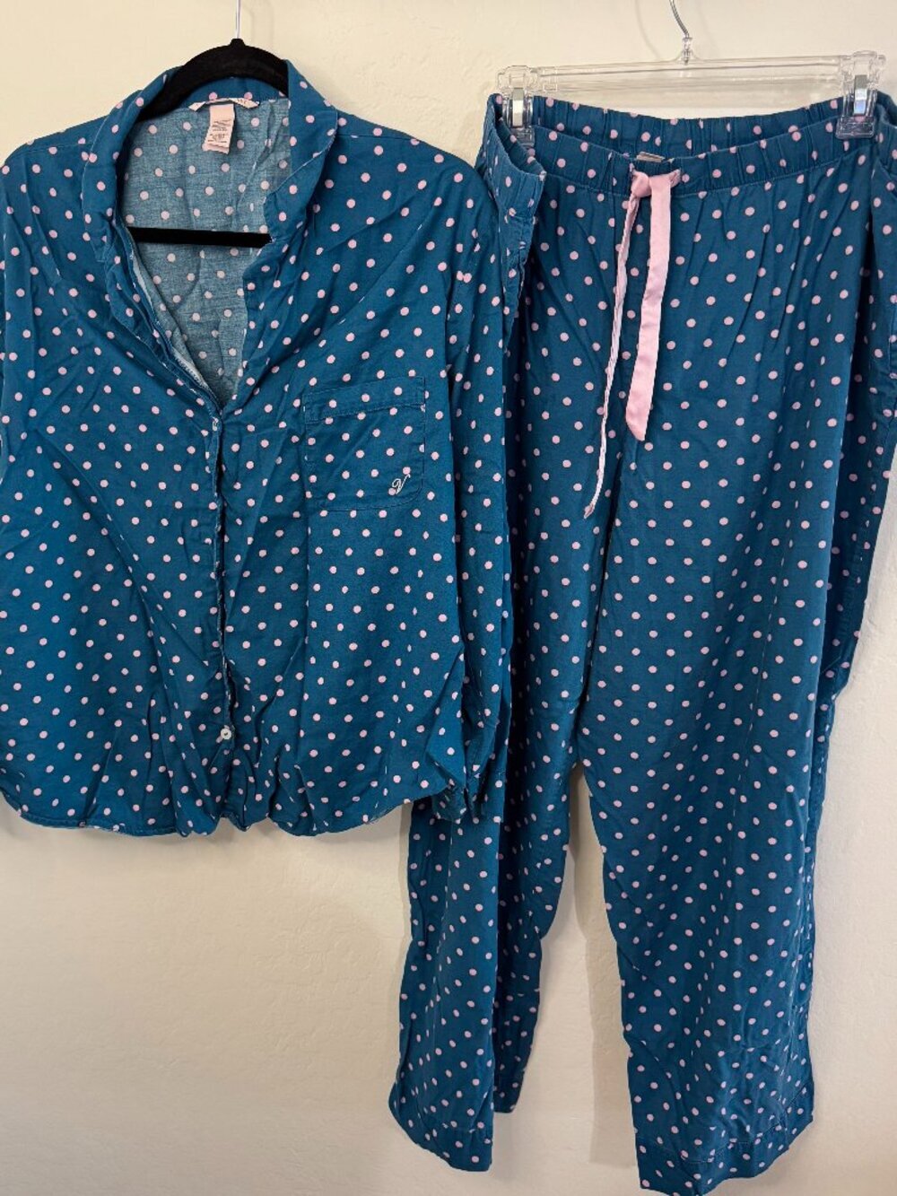 Victoria's Secret Polka Dot Pajama Set | Teal & Pink | Size XXL